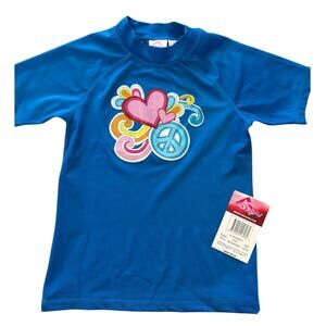 Girls Swim Sun Protection Shirt Peace Love UPF 50 Rashguard Blue M 10